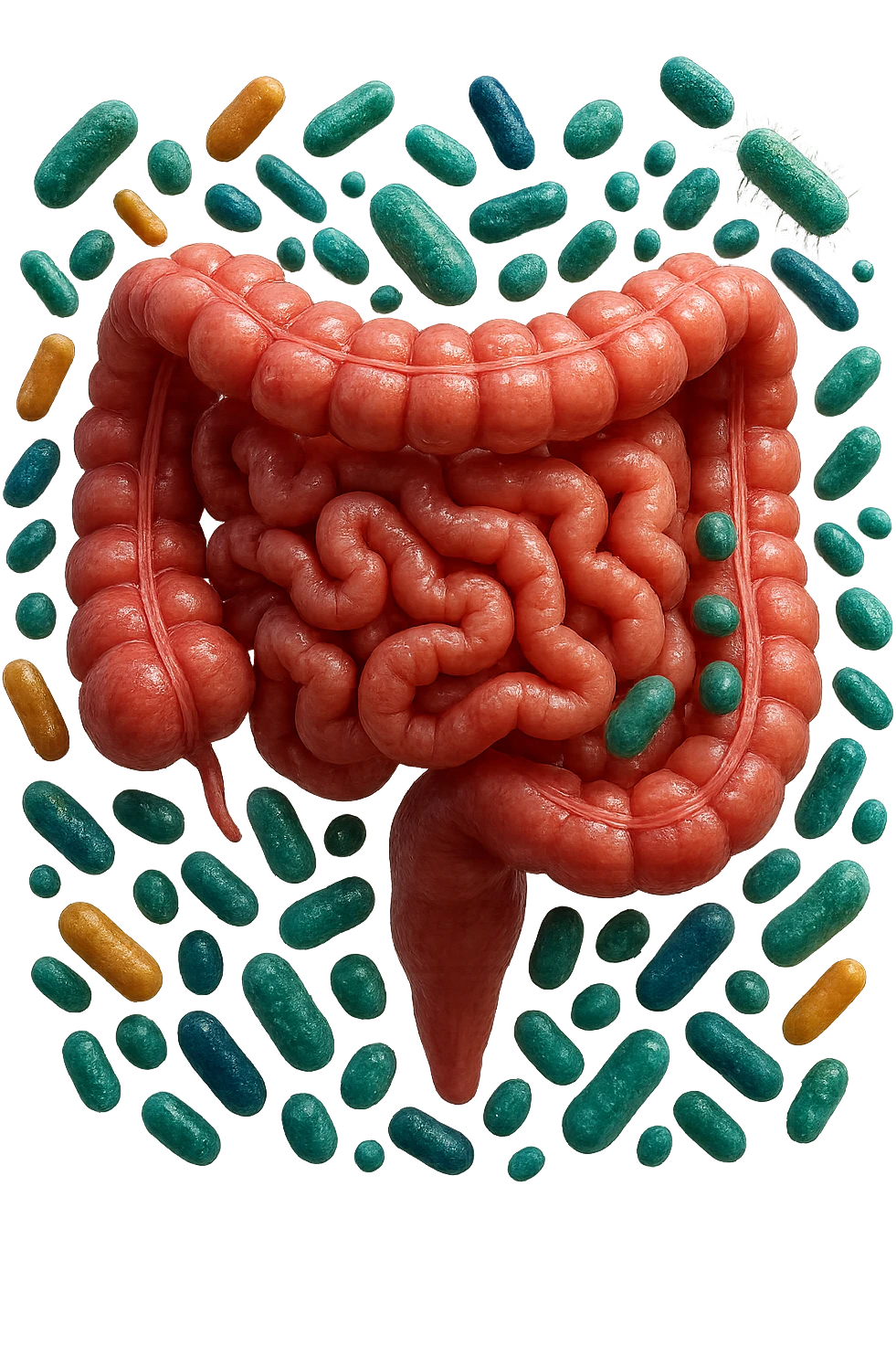  intestino anatomico con batteri intestinali intorno, iperrealistiche 4k emoji