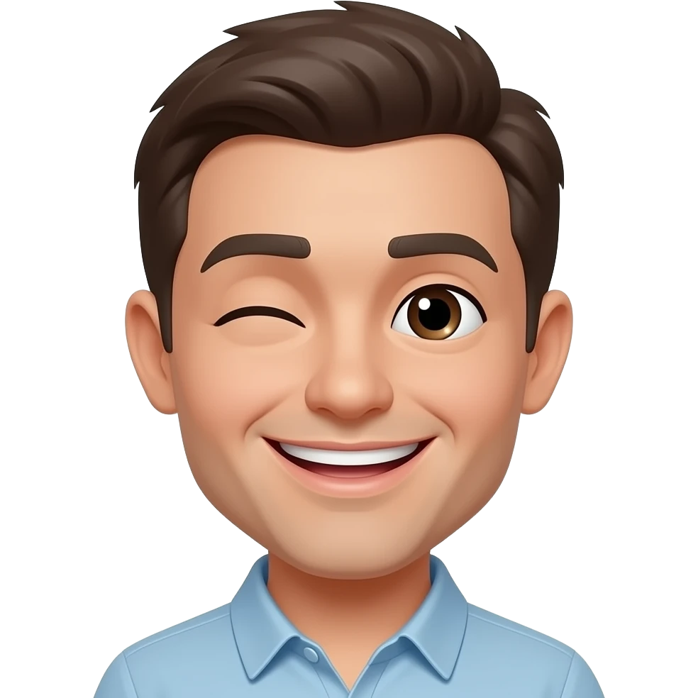 A yellow emoji face smiling broadly, raising its cheek and closing a small part of its eye. emoji