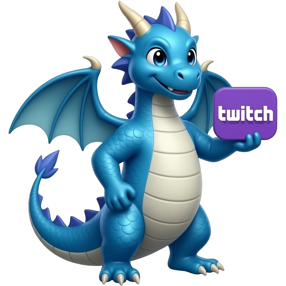 Blue dragon holding twitch logo looking right emoji