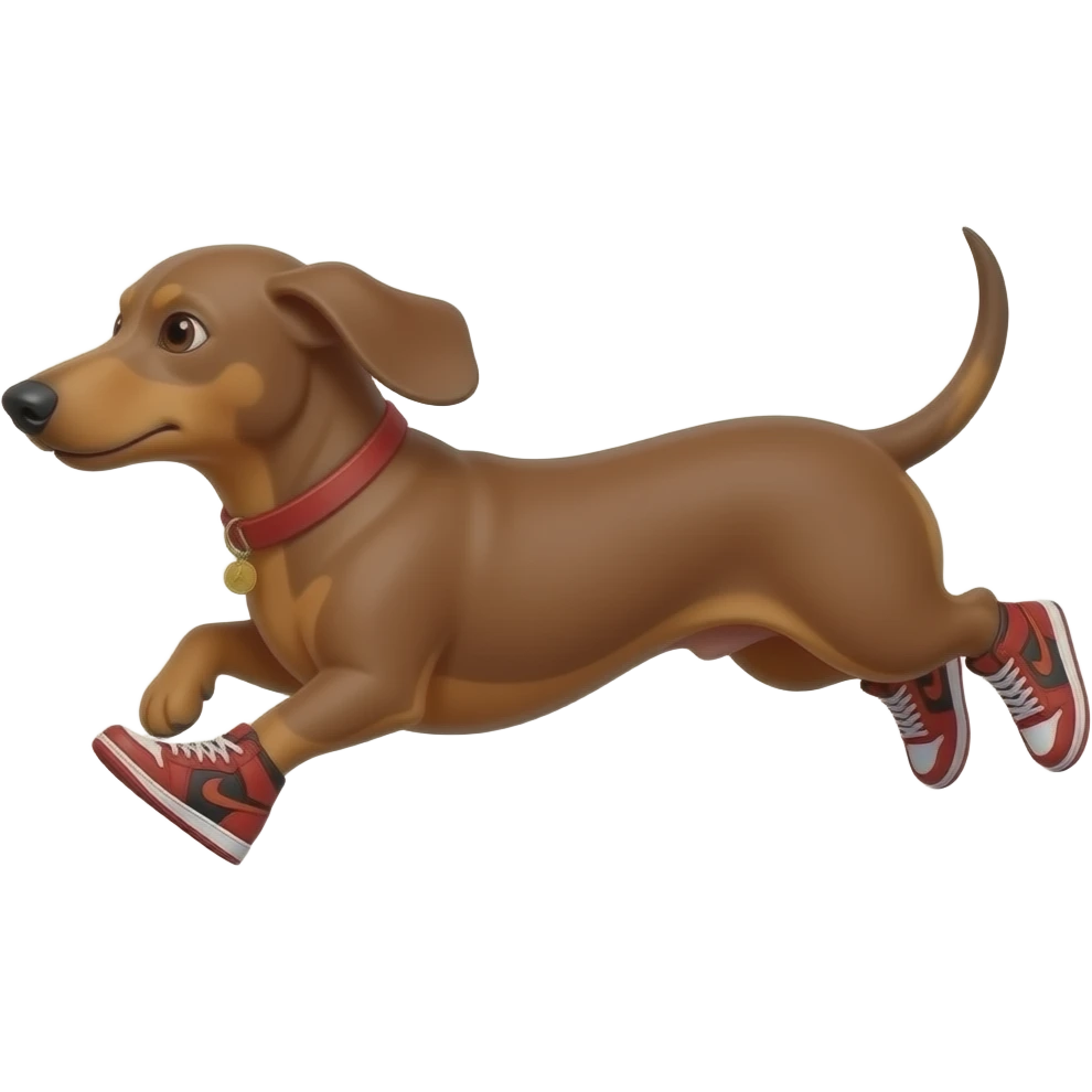 Perro salchicha corriendo con tenis Jordan rojos en sus 4 patas emoji