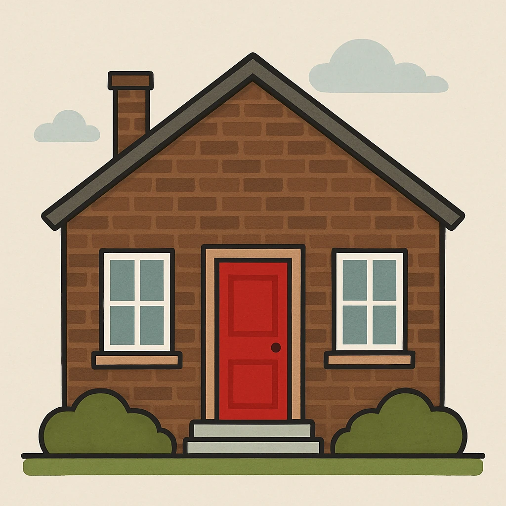 a brown brick house with a red door, simple and clear emoji