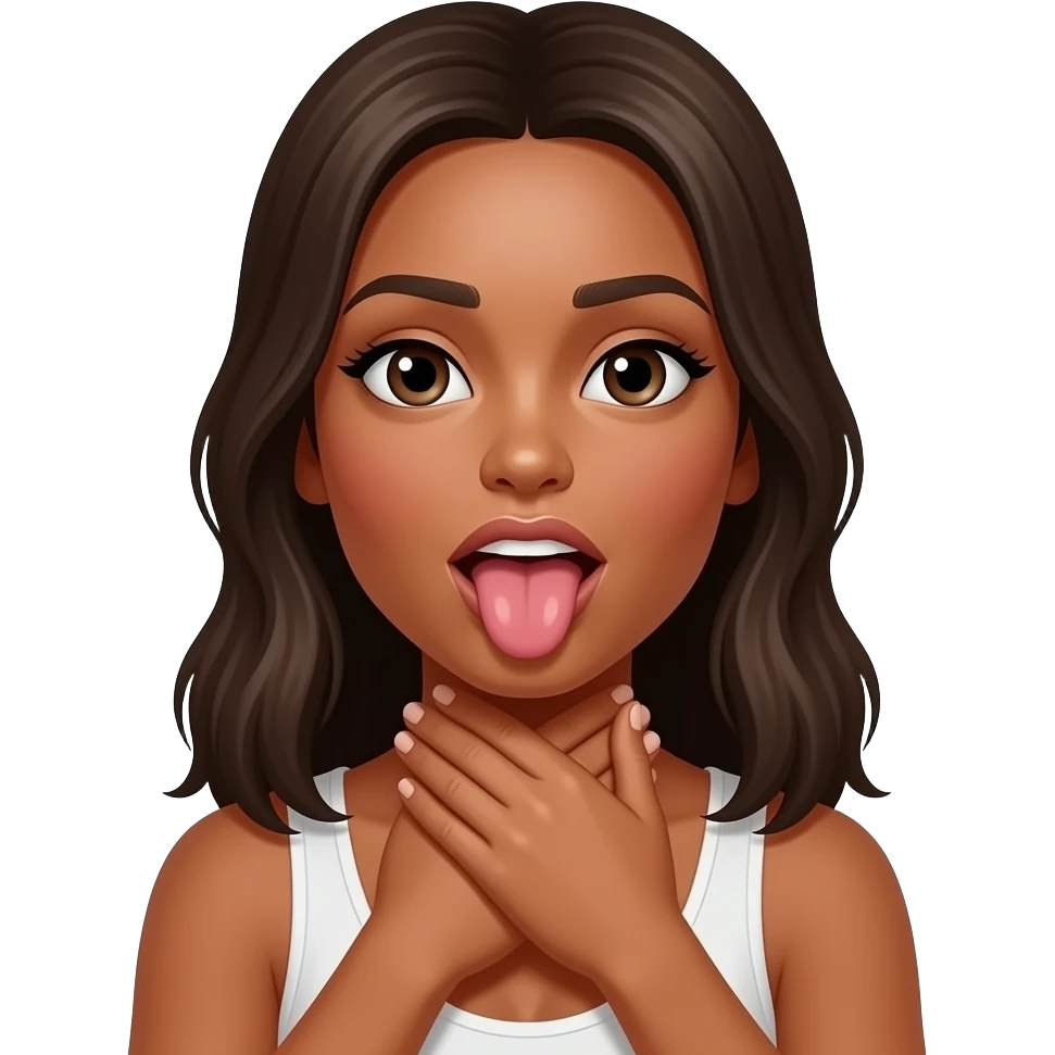 Mad Medium skin girl Choking self with hands around neck With tongue sticking out emoji