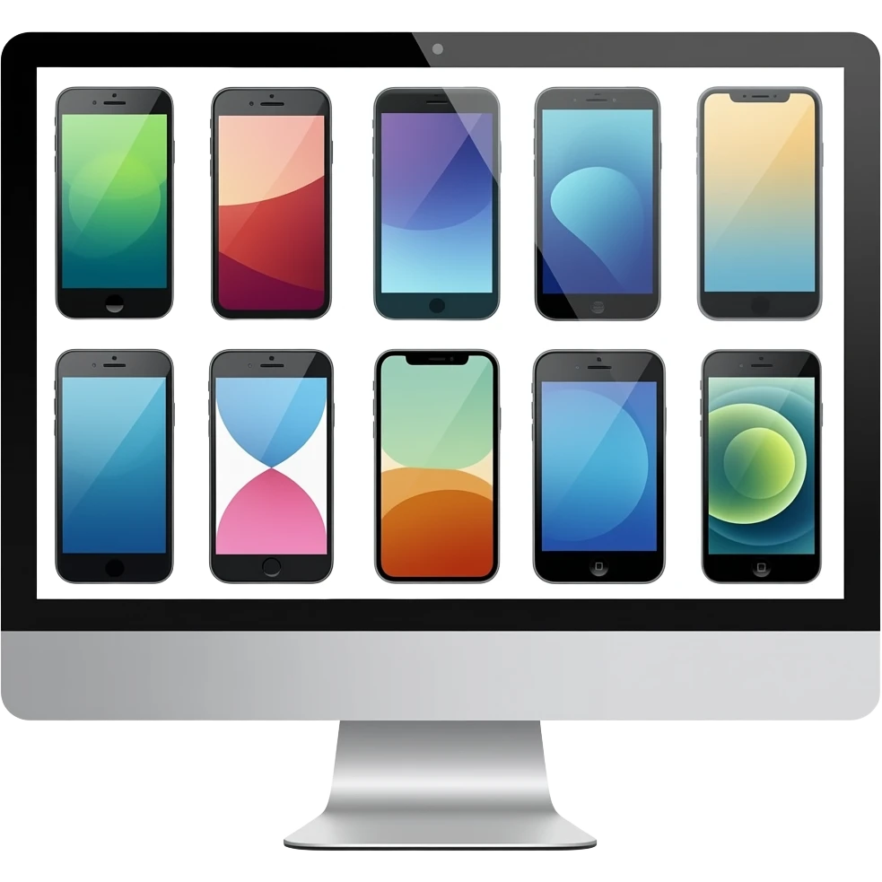 multiple smartphone on computer screen emoji