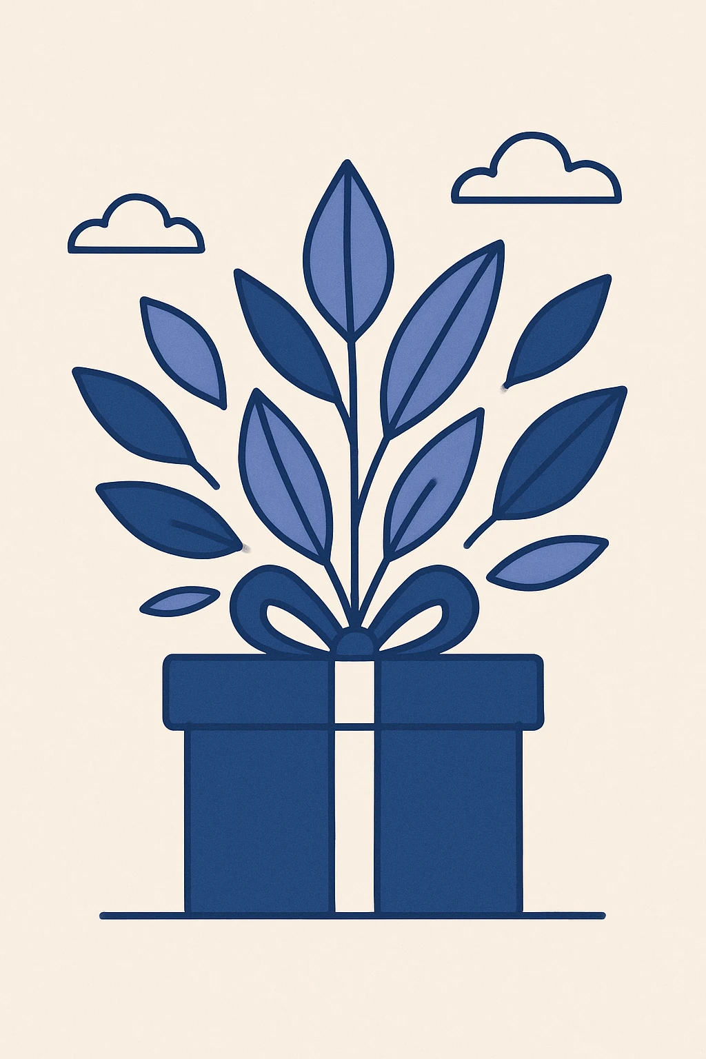 leaves bursting out of a gift box, minimal flat style emoji