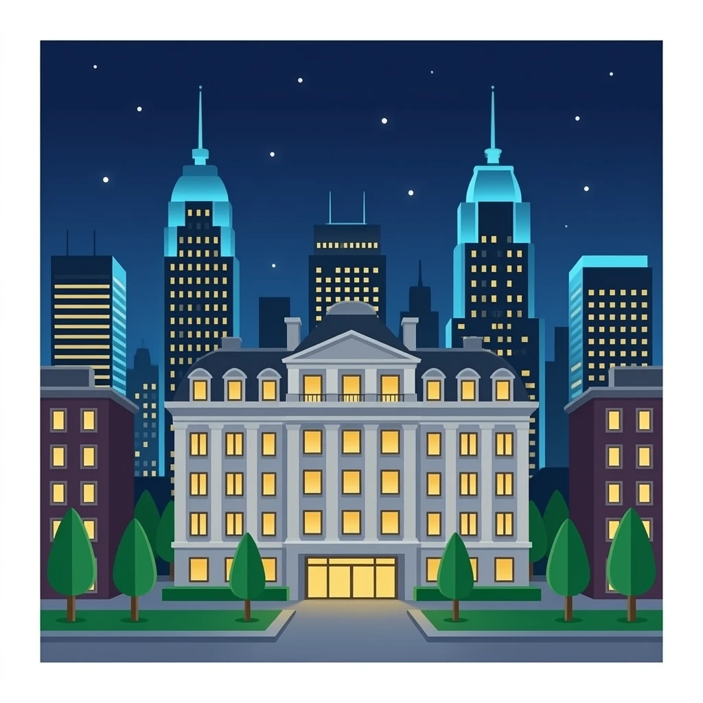 City night time with a hotel emoji
