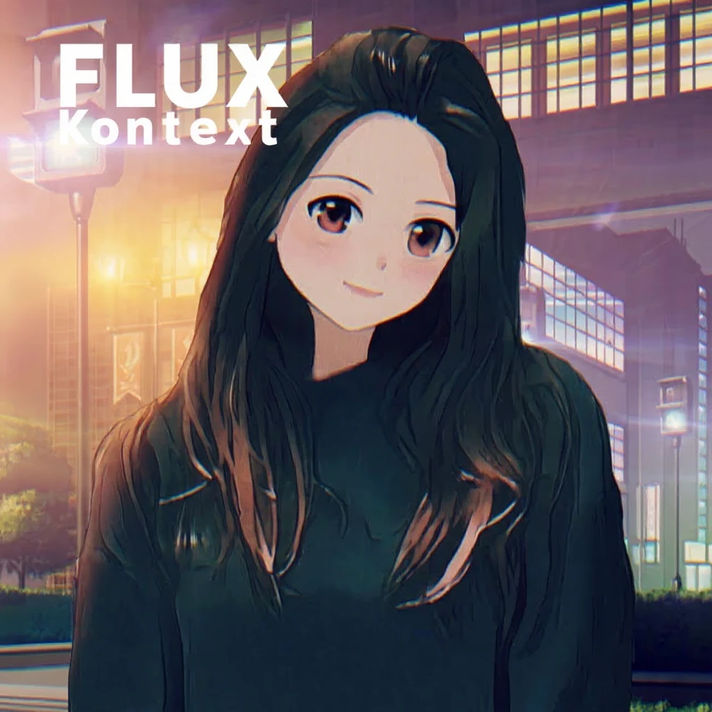 recreate this image and add logo of  text "FLUX Kontext" on top of it emoji