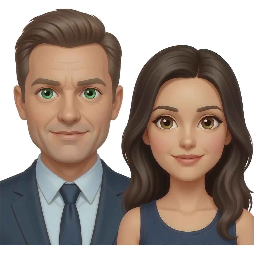 Bald man with green eyes and dark haired woman with brown eyes looking at each other emoji