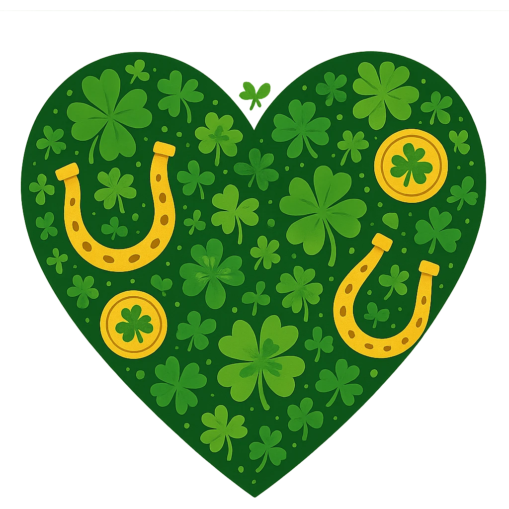 heart with St. Patrick's Day theme, green colors, shamrocks, lucky symbols emoji