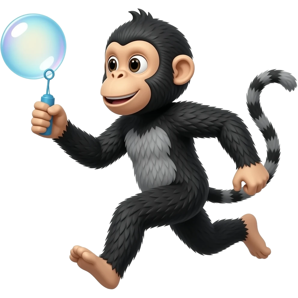 ouistiti  noir et gris qui fait des bulles en courant emoji