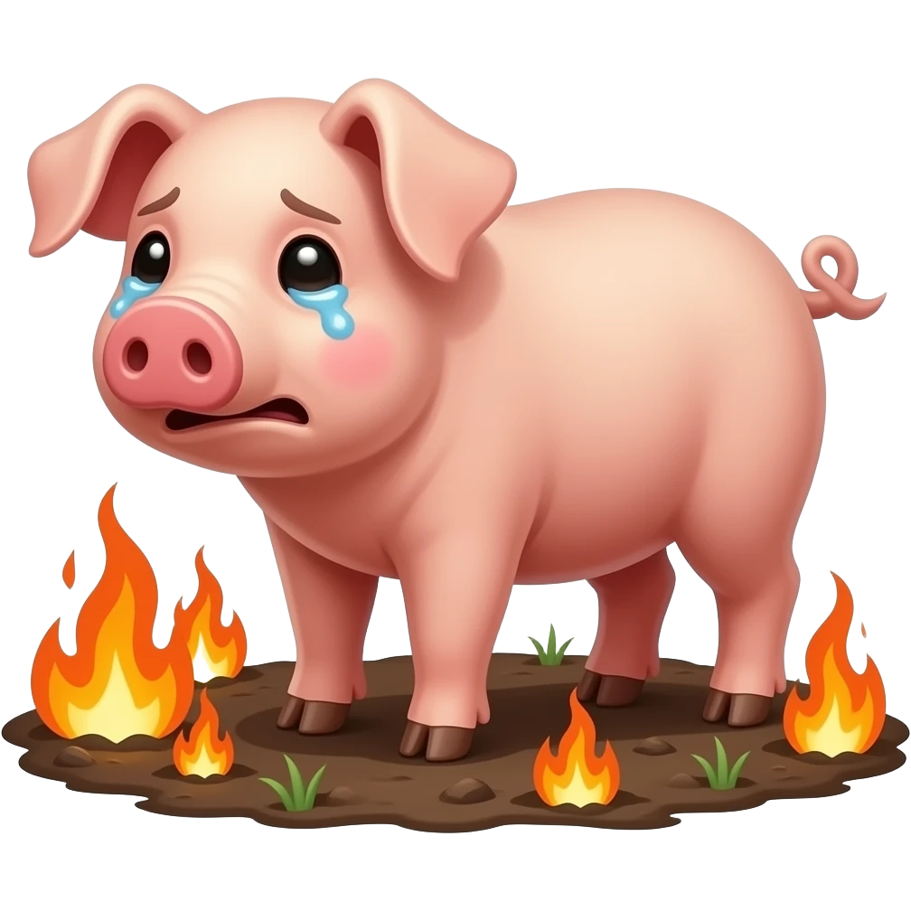 Pig sad with farm burning emoji