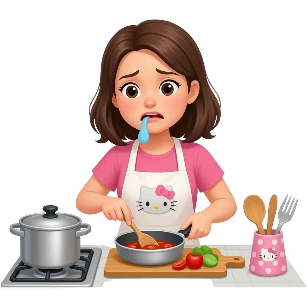 many old ladies comes of a kitty party and a young lady is tired of cooking for them emoji