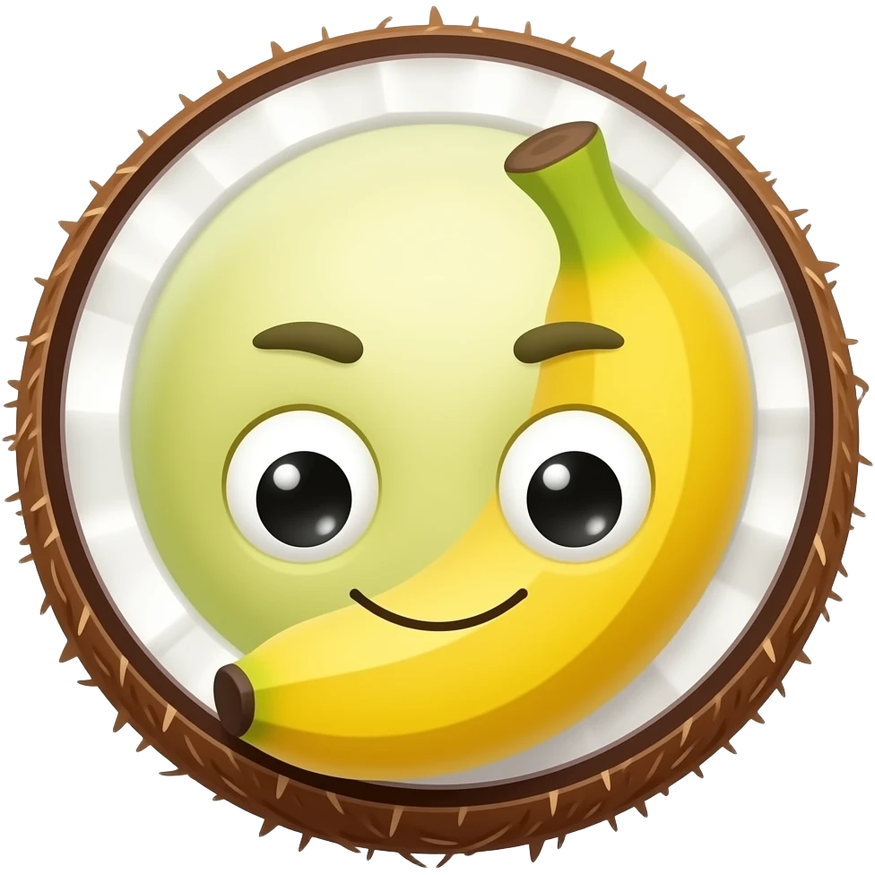 A funny coconut-banana hybrid emoji. emoji