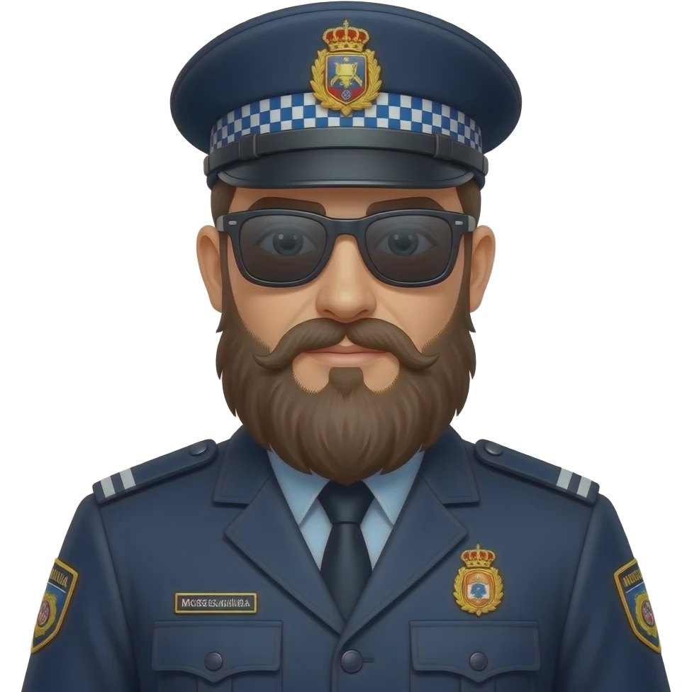 Azme ha un policia lo los mossos d'escuadra con barba larga y gafas de sol. emoji