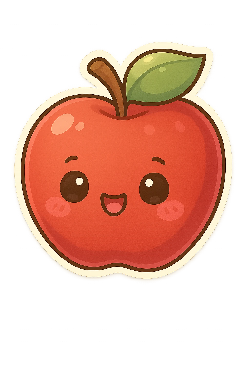 chibi sticker-style apple, cute and exaggerated emoji