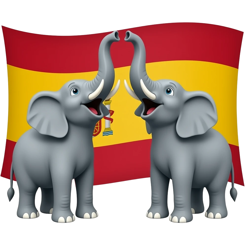 Spain flag colour but both left and right side contain grey elephant cheering with their large lifted up emoji