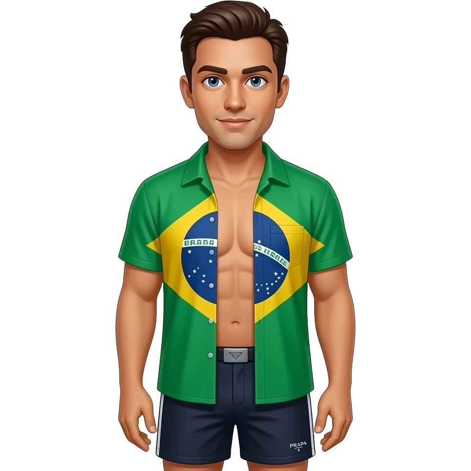Ojos azules con cuerpo lindo shorts prada camisa de brasil emoji