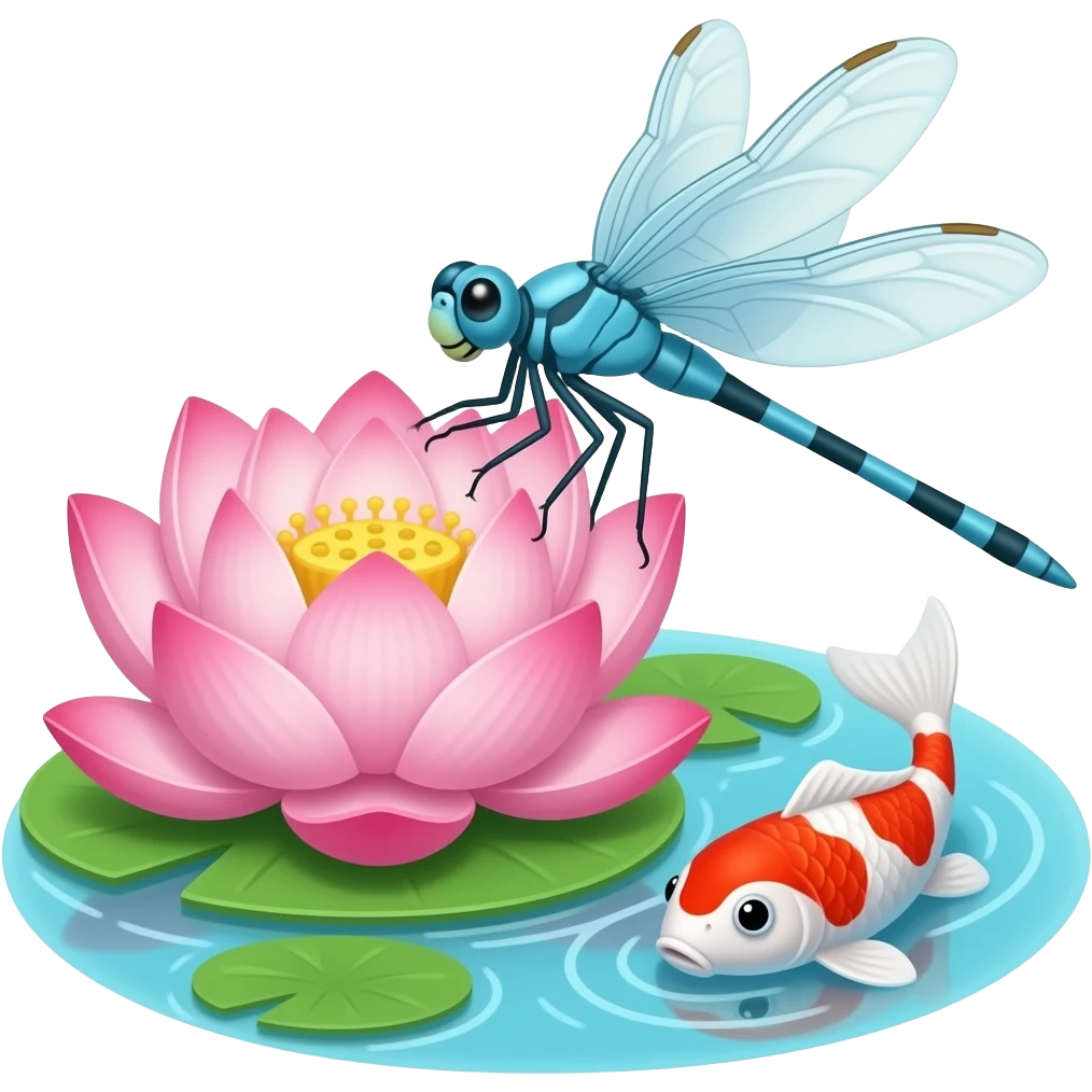 Dragonfly lotus flower koi carp emoji