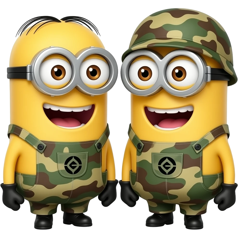2 girl minions giggleing wearing army fatigues emoji