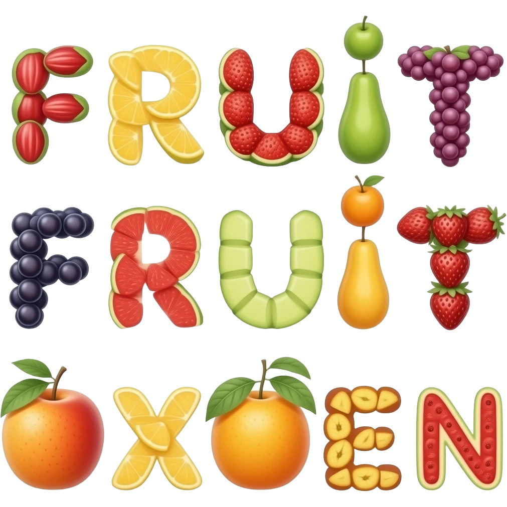 fruit words made of fruit emoji