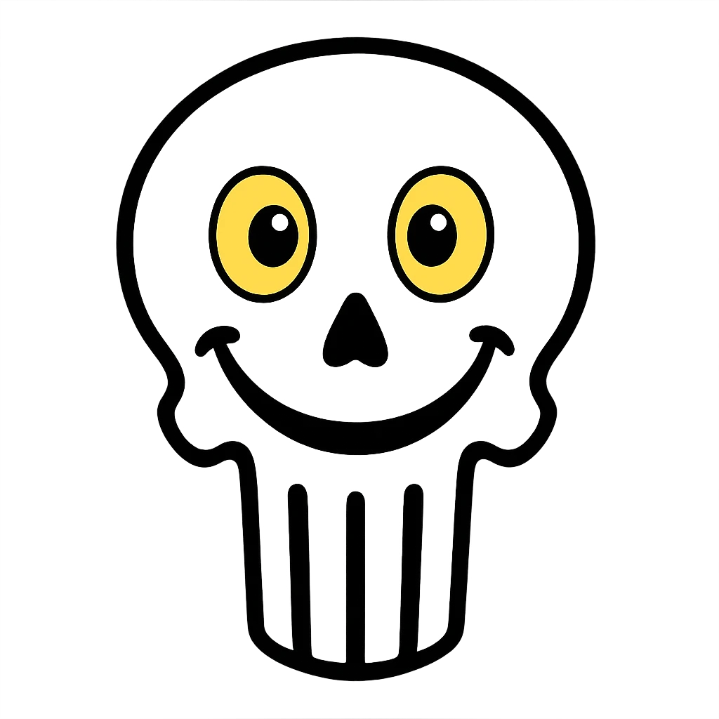 a Punisher skull with bright, happy eyes and a smiling mouth emoji