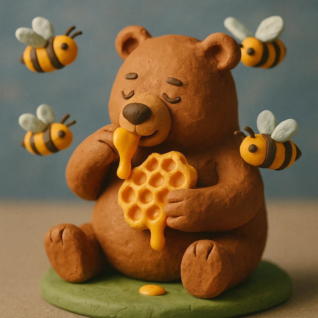 bear eating honeycomb with bees flying around emoji
