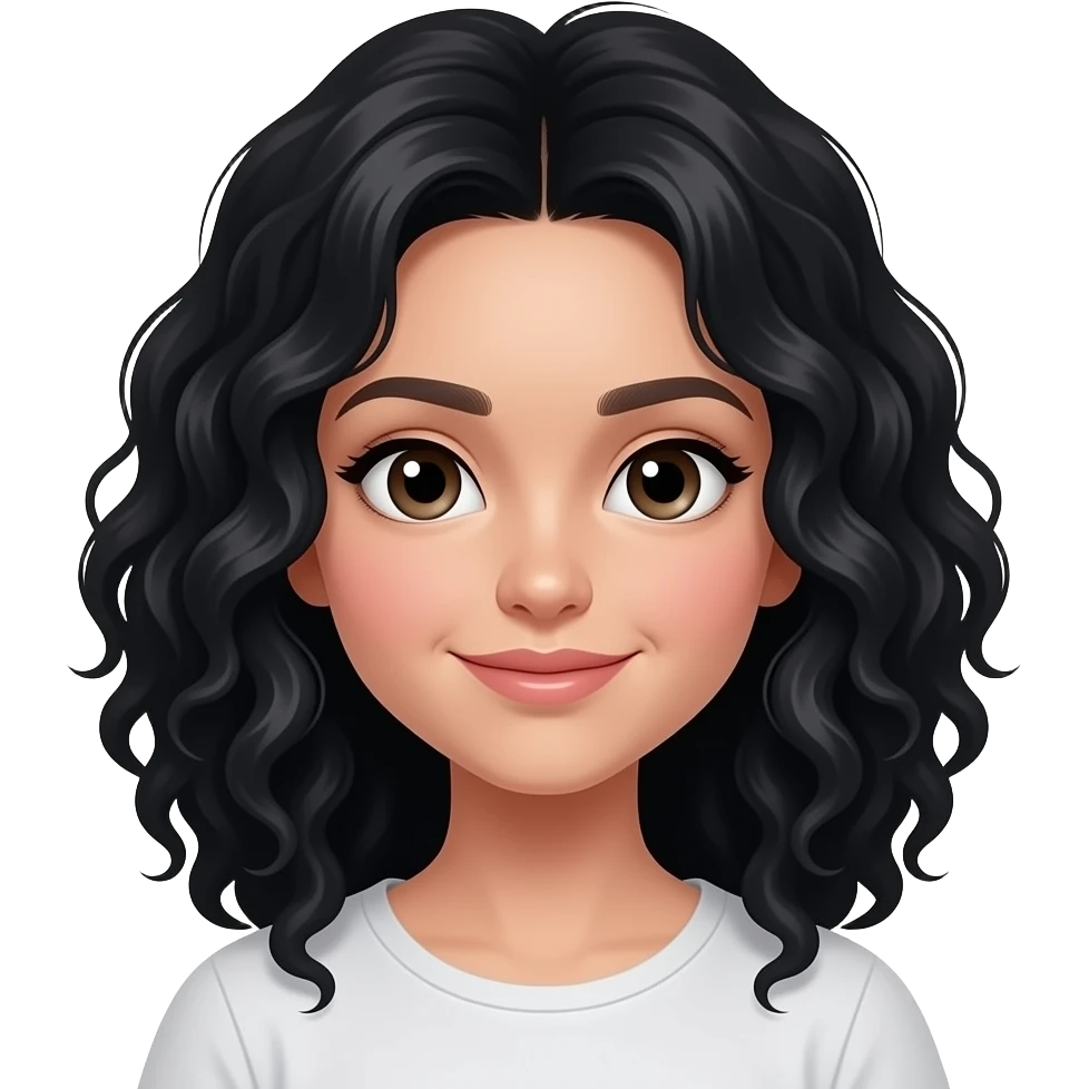 Uma garota de cabelos preto meio cacheado emoji