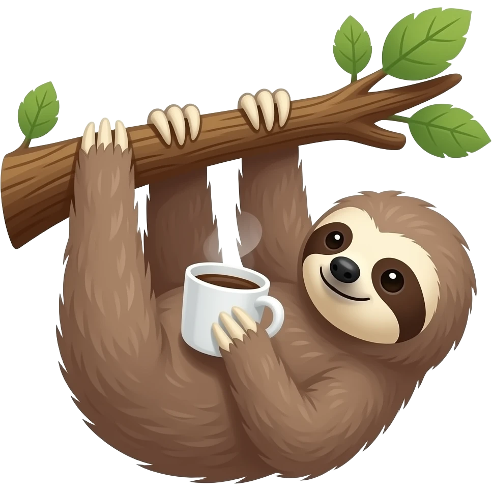 sloth on tree drink coffee hanging emoji