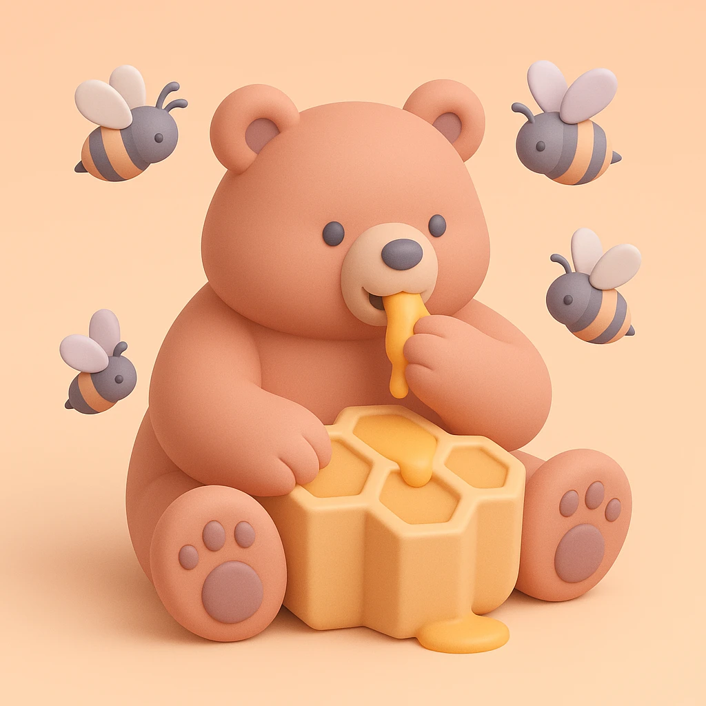 bear eating honeycomb with bees flying around emoji