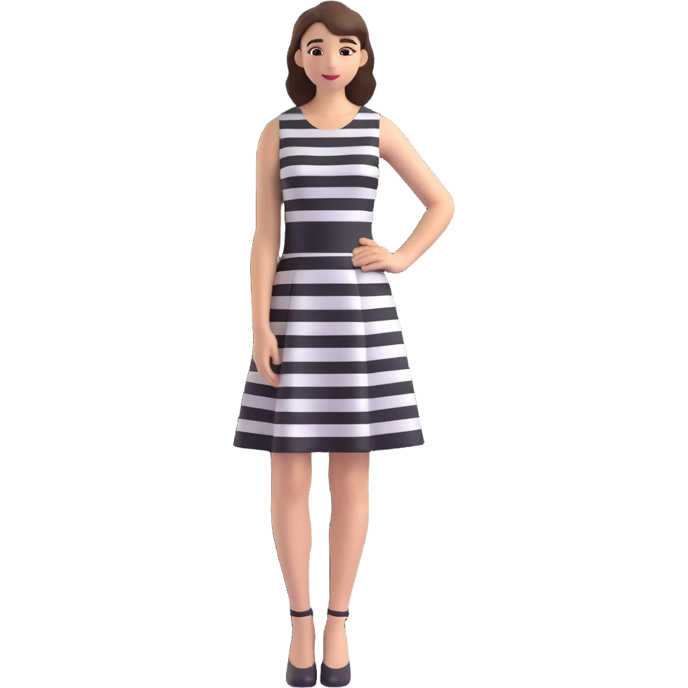 cute 3D cartoon emoji of a sleeveless dress with horizontal black and white stripes, A-line skirt, minimal flat shape, isolated on transparent background, soft lighting emoji