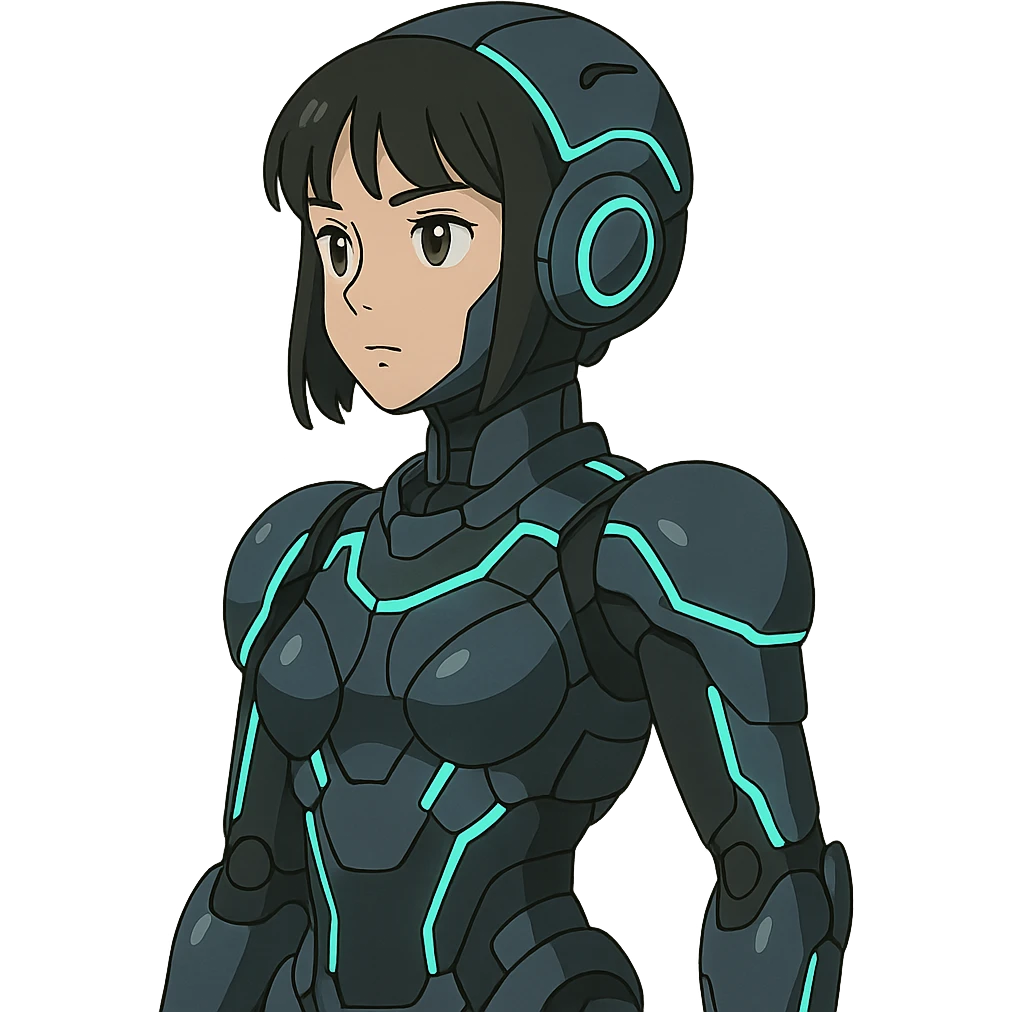 futuristic cyborg girl, anime-inspired, sleek armor, neon highlights emoji