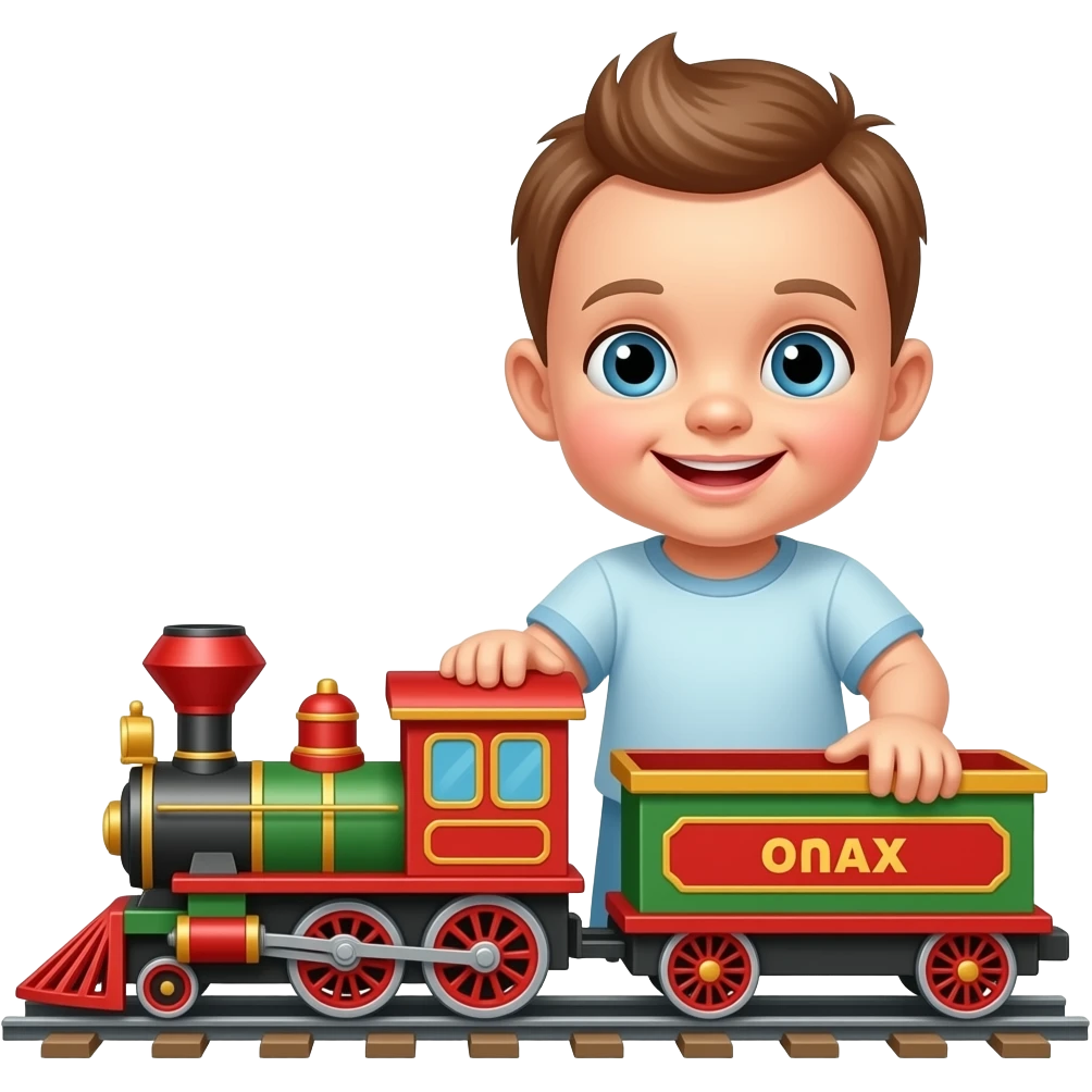 Baby playing full sized toy train emoji