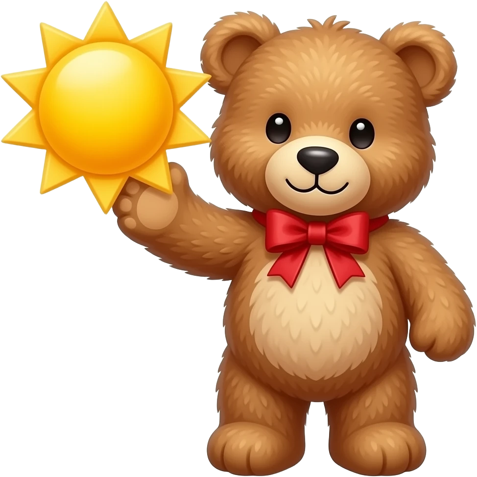 teddy bear emoji with red bow holding the sun emoji