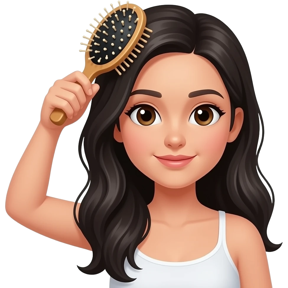 Girl taking care of her black hair with a hair massage comb, iPhone emoji style emoji