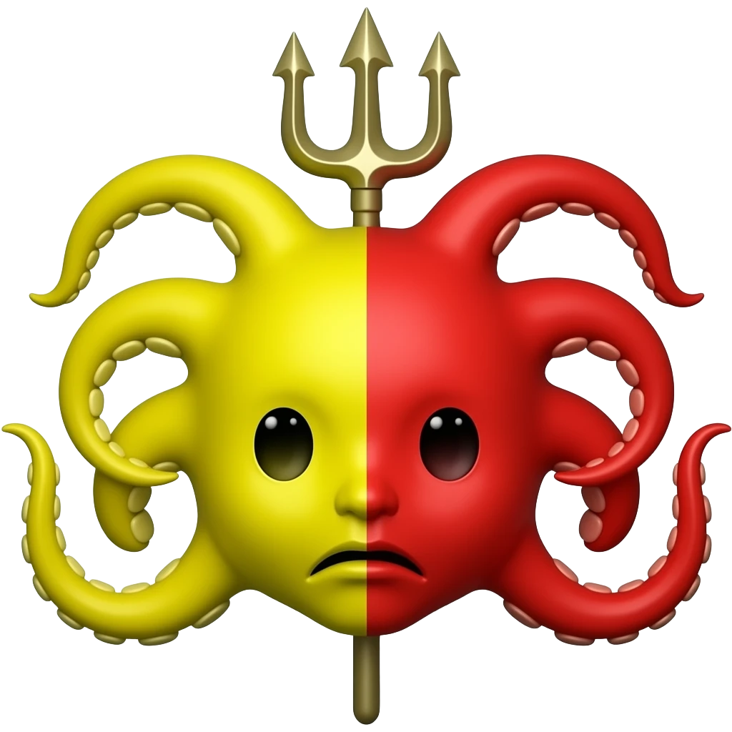 metà gialla e metà rossa obliqua nel mezzo e tre gambe dietro la testa della medusa a trinacria emoji