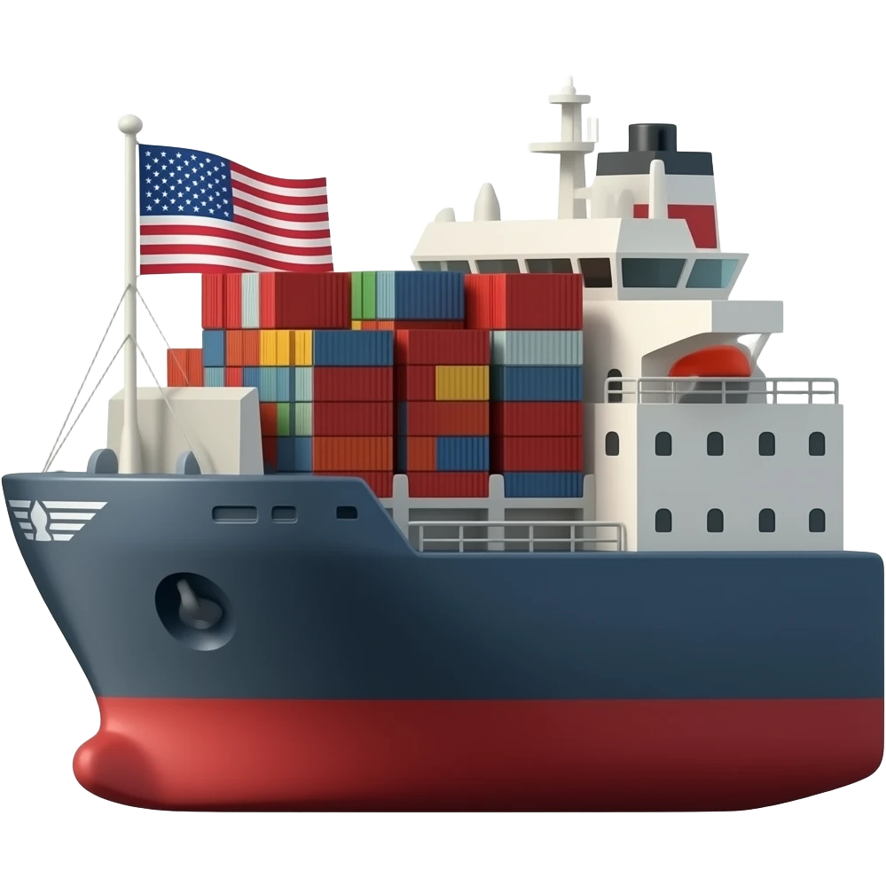 tàu chở hàng có 1 lá cờ mỹ trên thân tàu emoji