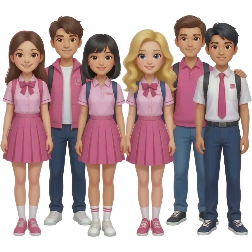 high school girls and boys wearing pink outfits not uniforms make one of the girls asian and one blonde emoji