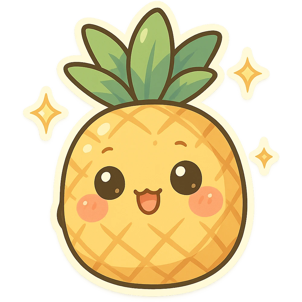 Sparkling Q-version sticker pineapple, cute and exaggerated emoji