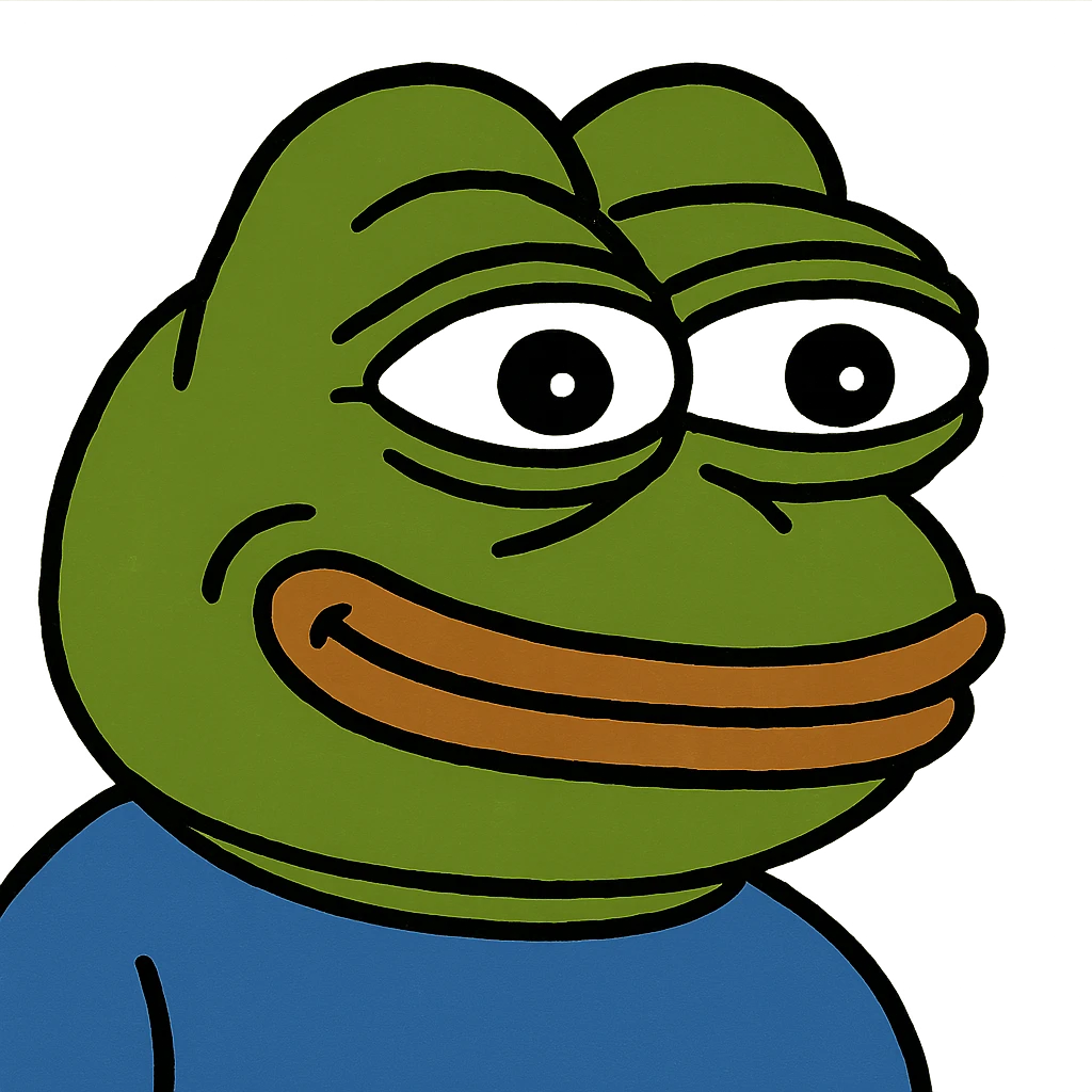 Pepe the Frog with a happy expression, meme style emoji