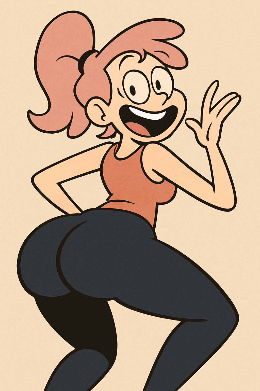 playful cartoon style, big black butt, exaggerated proportions, fun and lighthearted expression emoji