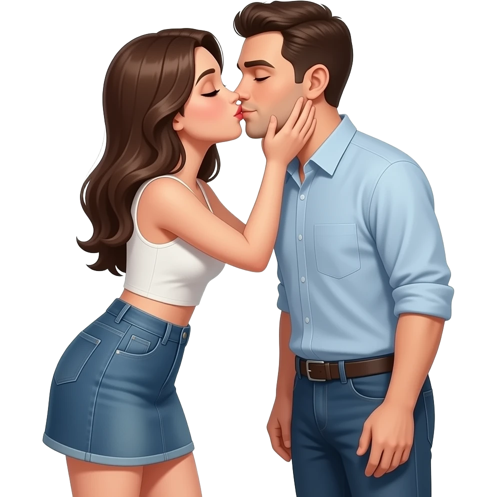 Çok Çok  kısa kumaştan etek ve crop giyip bir adamı öpen kadın emoji