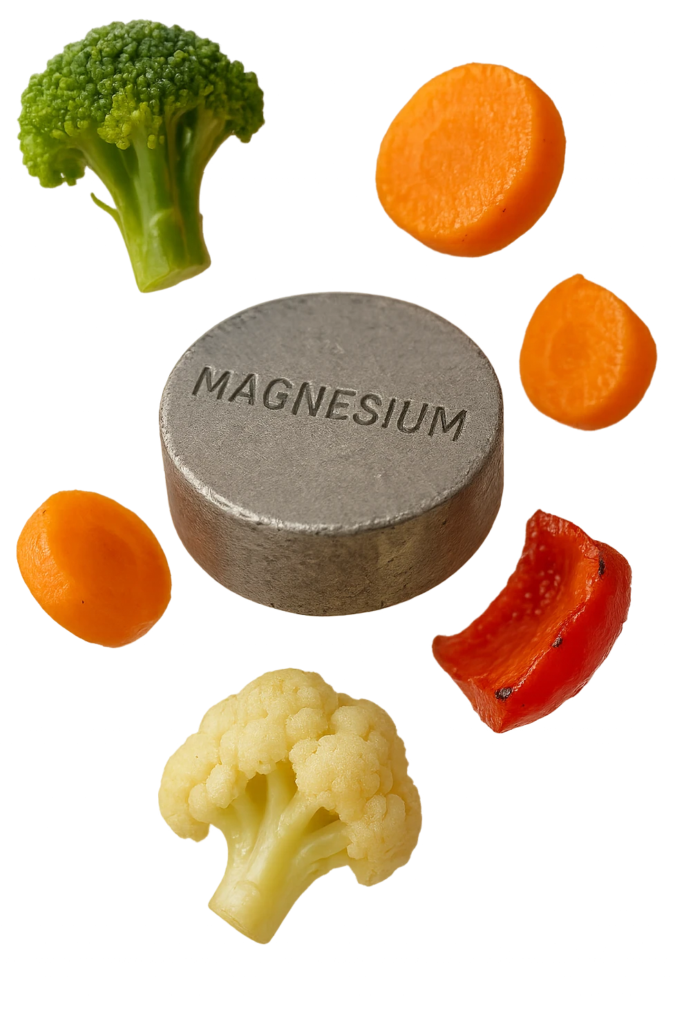 BOCCETTA DI MAGNESIO E VERDURE COTTE FLUTTUANO IN ARIA, IPERREALISTICA 4K emoji