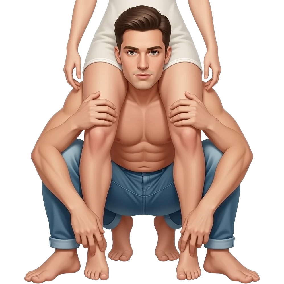 a naked man between a naked woman’s legs, intimate scene, realistic positioning emoji