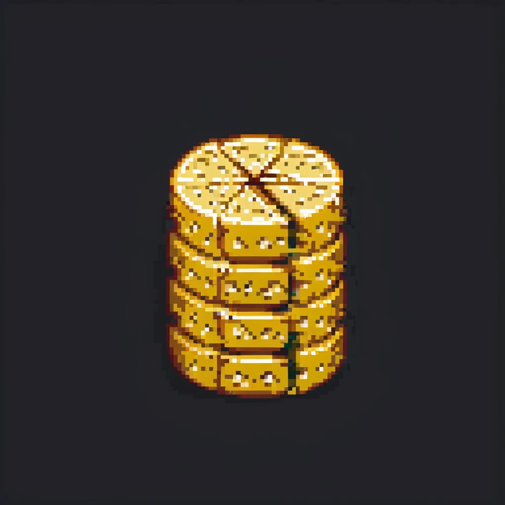 Swiss cheese cybersecurity model, pixel art, simple, colorful, with layers of cheese slices each with holes, representing security layers with vulnerabilities, digital theme emoji