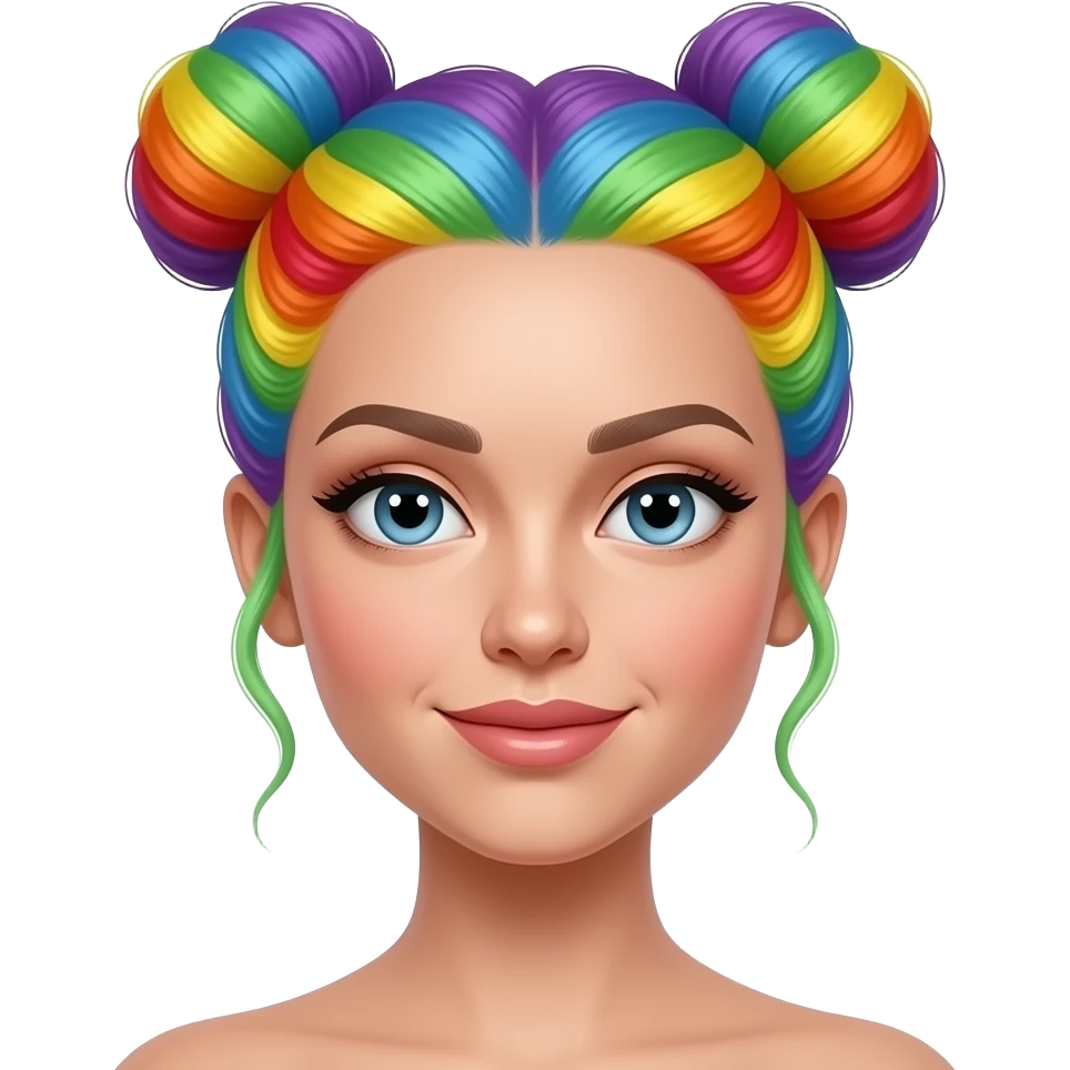 Woman rainbow colour space buns emoji