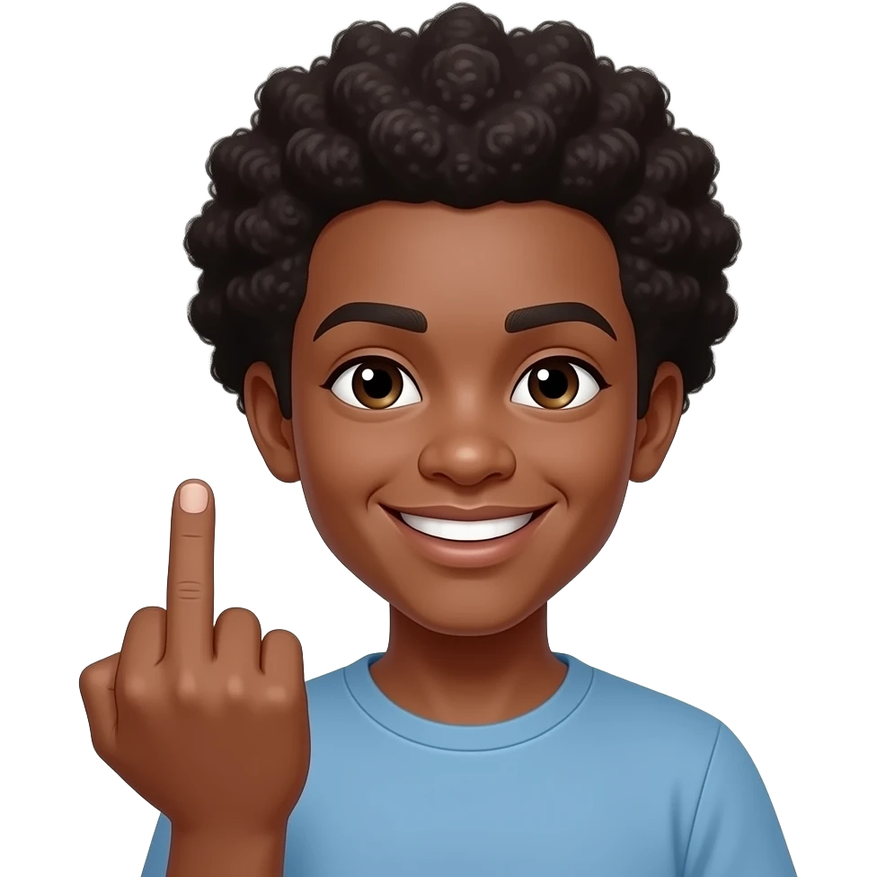 Black emoji teen twith Afro middle finger smiling emoji