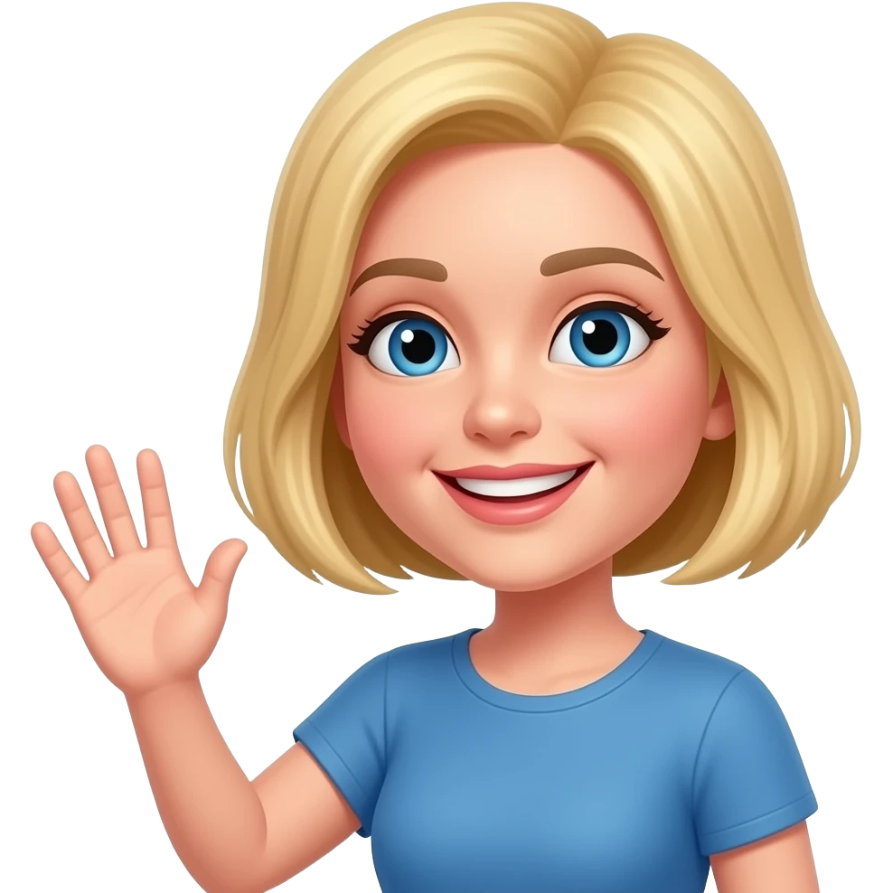 Blonde lady shorter hair waving emoji
