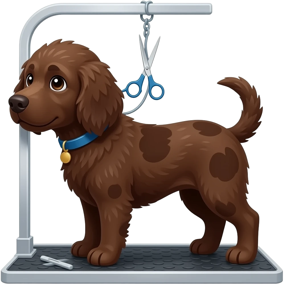 Сделай собаку породы лаготто раманойло ( она должна быть коричневая) и она должна быть на грумминге (давай изобразим груминг, как ножницы) emoji