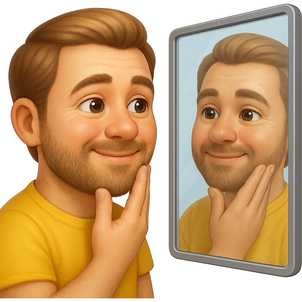 emoji stile iphone di uomo che si guarda allo specchio e si apprezza, iperrealistico 4k emoji