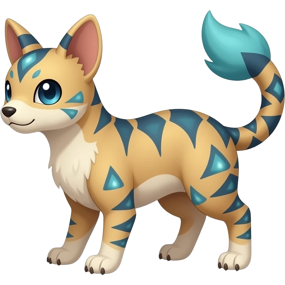 web-patterned ancient Short-legged quadrupedal elegant oriental feral painted Absol-Glaceon-Sylveon-animal-Fakémon-fusion-hybrid-creature emoji