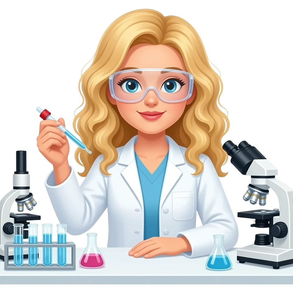 Medical laboratory technician long blonde curly woman emoji